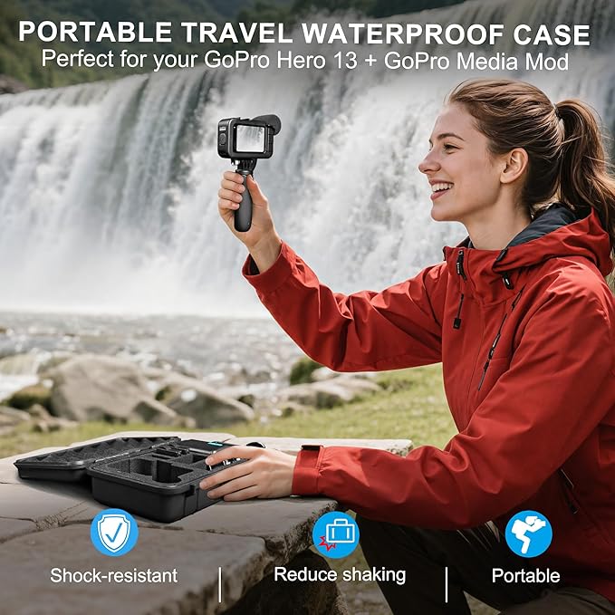 Lekufee Travel Waterproof Hard Case for Gopro Hero 13/12 / 11/10 / 9, Hero 4K, Media Mod, and other Accessories(Case & Bag Only)