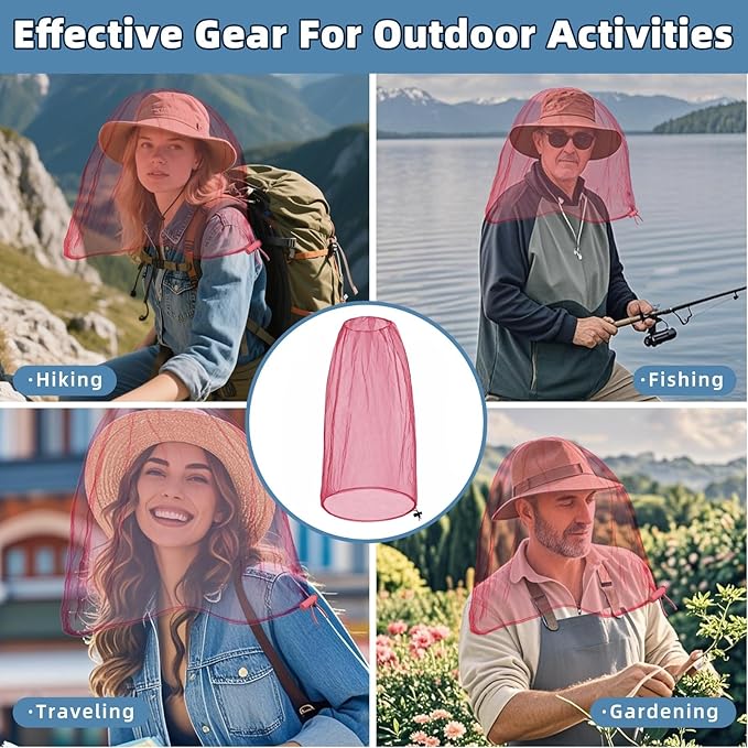 Oversized Mosquito Net 42 x 25 Inches Ultra Large Mosquito Head Net Face Neck Fly Mesh Netting Fits All Hats for Outdoor Camping Hiking Fishing Gardening Safari(Pink)
