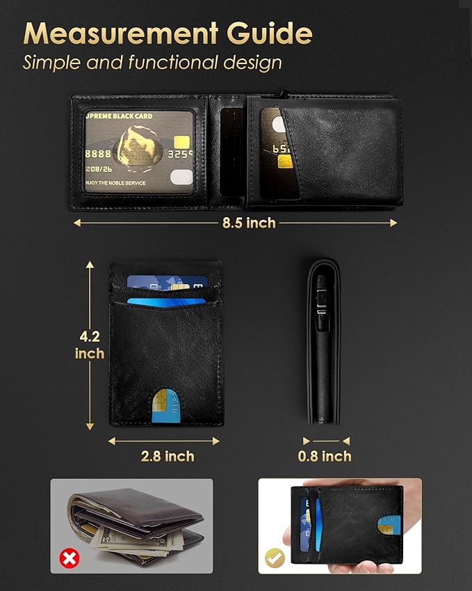 Wallet for Men - RFID Blocking [Functional & Practical] Bifold Slim Minimalist Credit Card Holder Pop Up Metal Case with Cash Slot, Front Pocket with ID Window, Gift Boxed (BLACK)
