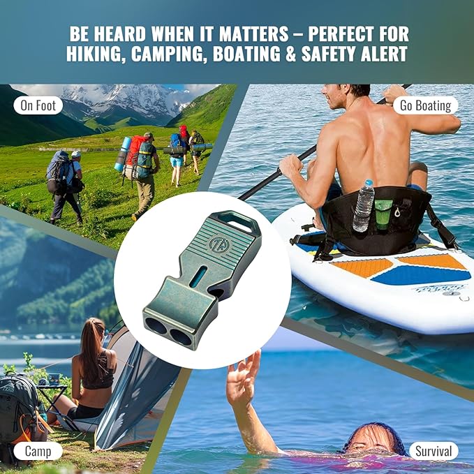 TACRAY Titanium Emergency Survival Whistle, Portable Necklace Whistle, Loud Whistle up to 120~130db, Good for Life Saving, Hiking, Camping, and Pet Training