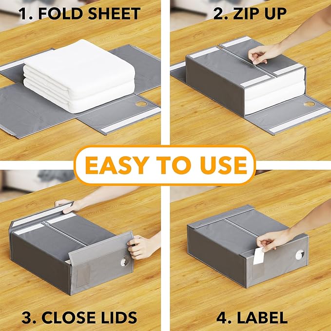 SpaceAid 8 Pack Bed Sheet Organizers and Storage, Foldable Sheet Organizer for Linen Closet, Sheets Set Folder Keeper with Window XL (Queen & King Size) Bedding Container (Gray, 8 Pack)