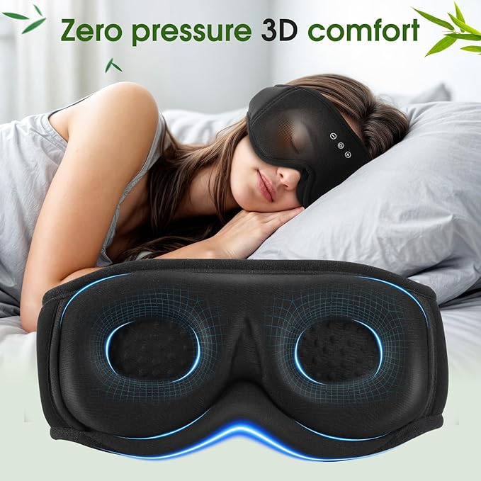 Sleep Mask Headphones with Bluetooth,3D Blackout Bamboo Cotton Eye Mask for Sleep,Sleeping Eye Mask with 5.4 Bluetooth Headphones Wireless for Side Sleepers,Travel Essential Gift for Women Men