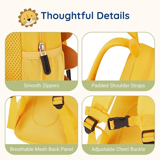 mommore Toddler Backpack for Boys Girls 2-4, 3D Cartoon Mini Kids Travel Bag, Small Baby Backpack with Toddler Leash, Chest Buckle, Water-Resistant Pre-K Schoolbag, Lion