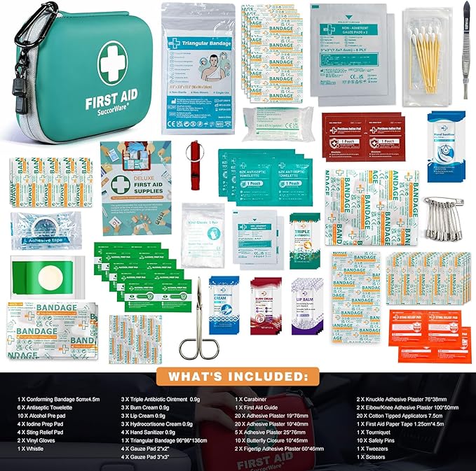 150 Pieces Mini First Aid Kit - Small Medical Kit with Hard Shell - Emergency First Aid Kit for Car, Travel, Home, Outdoor, Office, Camping, Hiking (Green)