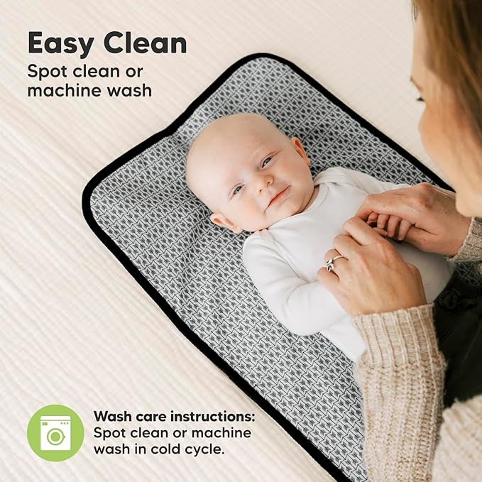 KeaBabies Portable Diaper Changing Pad, Easy Wipe Clean - Foldable Waterproof Baby Changing Mat for Diaper Bag, Compact, Lightweight, 25x13 Baby Changer Travel Essential, Machine Washable (Black Geo)