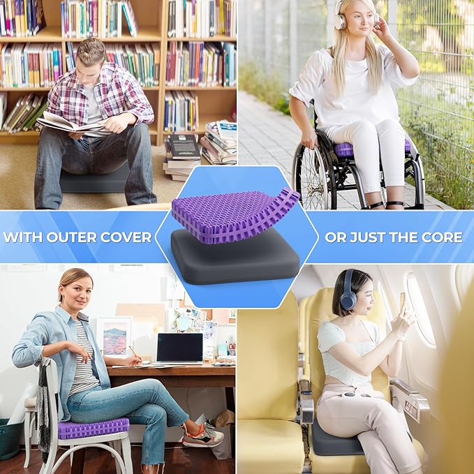 TushGuard Gel Seat Cushion for Long Sitting, Enlarged & Thickened Patent Design Office Chair Seat Cushion, Breathable Cooling Pads for Chairs, Soft Car Cushions for Wheelchair(XX-Large, Grey)