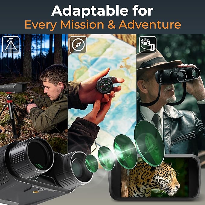 4k Night Vision Goggles for Adults - Hunting Night Vision Binoculars with Camera, Tripod, 32GB FT Card, Compass - 8X Zoom Infrared Goggles Digital Binoculars, Nightvision for Camp