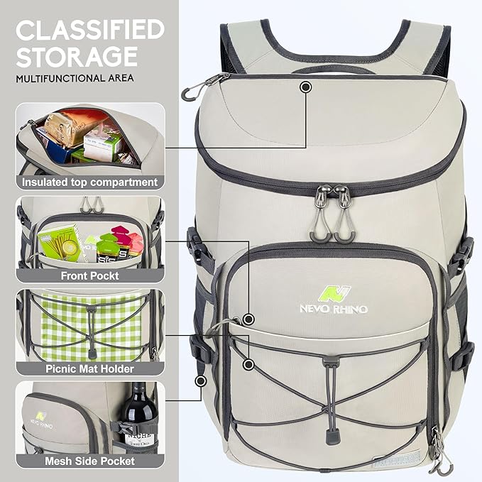 N NEVO RHINO Backpack Coolers Insulated Leak Proof 36/54 Cans,Portable Lightweight Waterproof Insulated Cooler Backpack for Men & Women Ideal for Camping,Travel,Beach,Picnics,Lunch & Day Trips