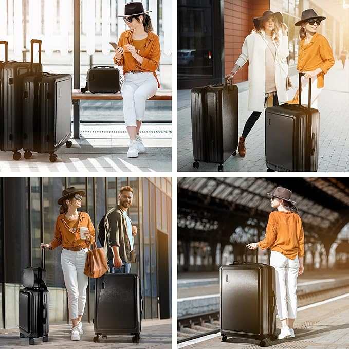 Hard Shell Luggage Sets with Spinner Wheels 4 Piece, Expandable Large Suitcases with TSA Lock, Travel Large Suitcase Set, Black Luggage Set