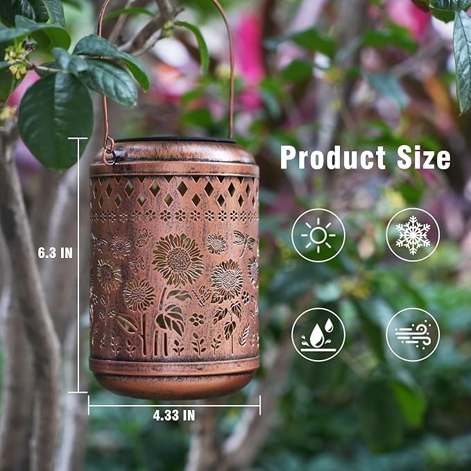 Solar Outdoor Lanterns, Sunflower GardenDecor LED Light Hanging Waterproof SolarMetal Lantern Gifts for Women Mom GrandmaOutdoor Decoration for Patio Pathway Yard
