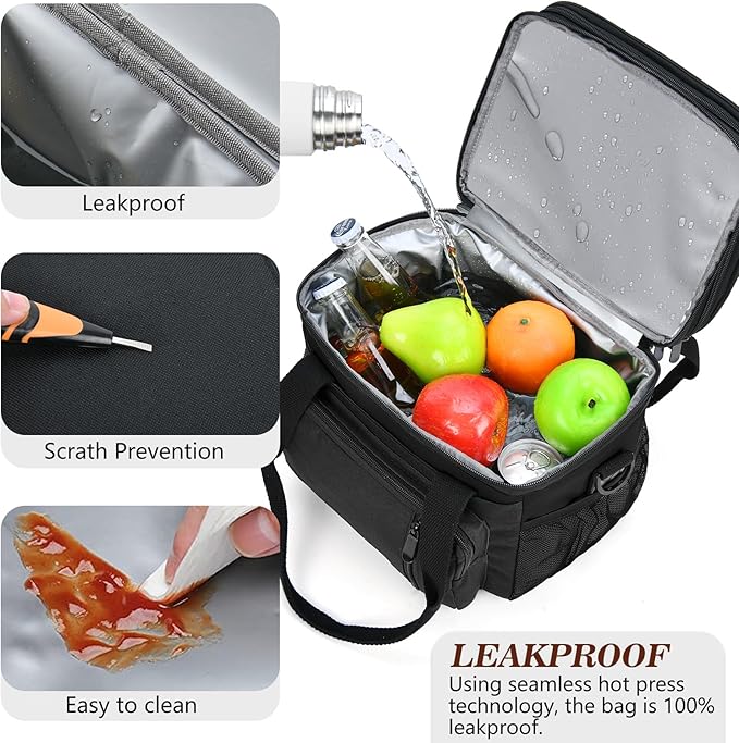 LOKASS Insulated Lunch Box Women & Men Large Adult LunchBag Double-Layer Reusable Lunch Bags Leak-Proof Tote Cooler Bag for Work Picnic Outdoors 16L, Black