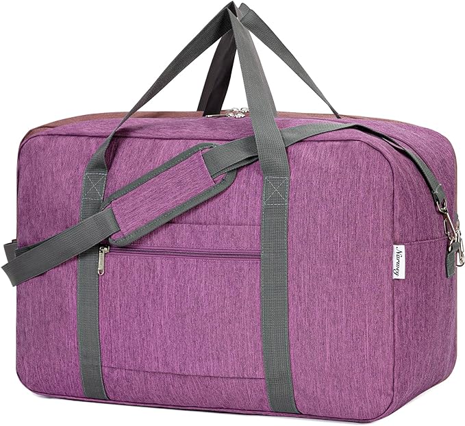 For United Airlines Foldable Carry on Bag 22x14x9 Travel Duffel Bag Packable luggage Duffle for Women and Men 40L (Dark Purple)