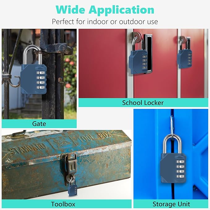CL11BG Combination Lock, 4 Digit Outdoor Combination Padlock Set Your own Combination for Gym Locker Lock, School, Gates, Doors, Toolbox, Hasps and Storage (Blue-Gray *1)