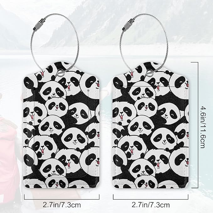 2Pcs Luggage Tag for Suitcase Panda Cartoon Cute Suitcase Tag with Privacy Flap & Name ID Label & Metal Loop,Travel Bag Luggage Tags for Women