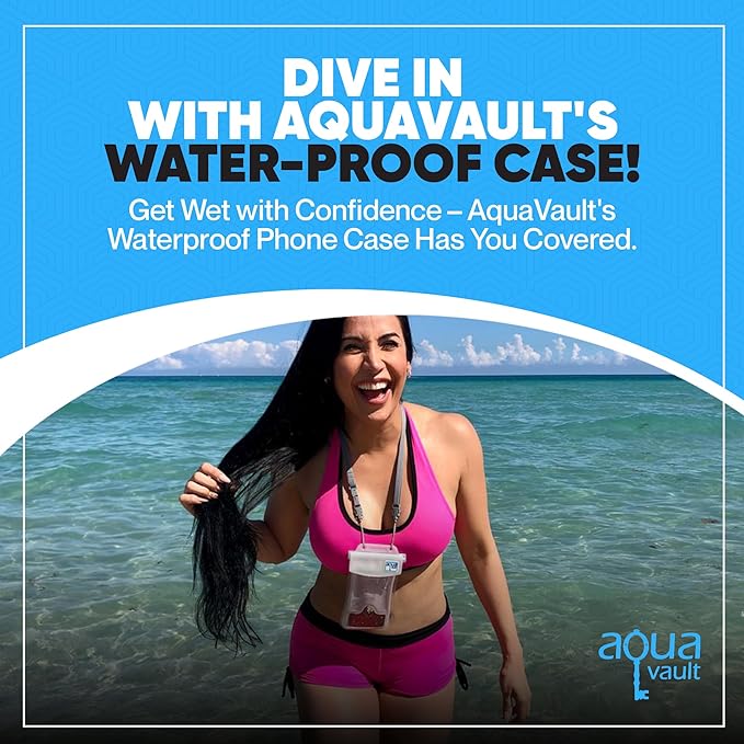 AquaVault 100% Waterproof Floating Smart Phone Case & Money Pouch - Fits All Phones - Made from Premium Heavy Duty PVC for Added Drop Protection - Includes Adjustable Neck Strap. Black