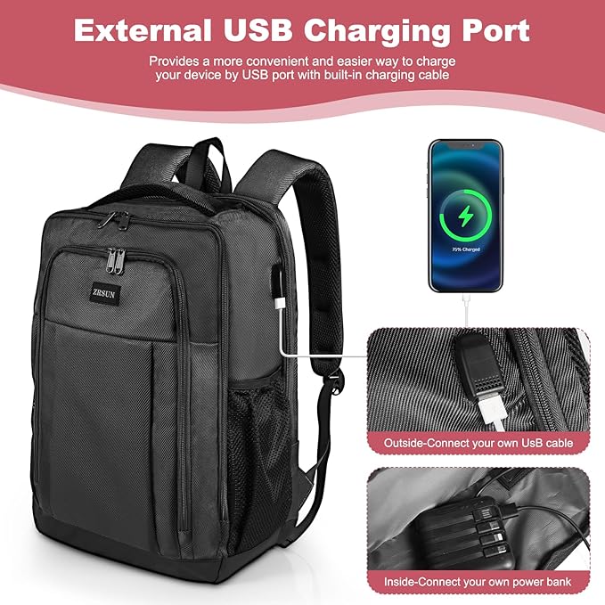 Travel Laptop Backpack for Men and Women, Business Anti Theft Slim Sturdy Laptops Backpack with USB Charging Port, Water Resistant College School Bag, Fits 15.6 Inch Notebook (Black)