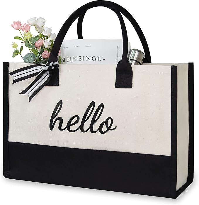 TOPDesign Personalized Initial Jute/Canvas Beach Bag, Monogrammed Gift Tote Bag for Women