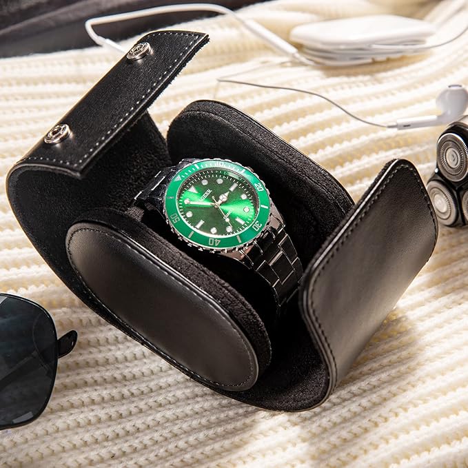MR.OKAY Single Watch Travel Case-Classic Leather Watch Case With Superb Texture.Portable Watch Roll Or Organizer For Storage And Display. Travel Gift for Men,All Handcrafted By Leather Craftsmen