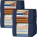 Fab totes 24 Gallons Clothes Storage, Foldable Thick Fabric Blanket Storage Bags, Containers for Organizing Bedroom, Closet, Clothing, Comforter, Organization with Handle (4 Pack,Blue)