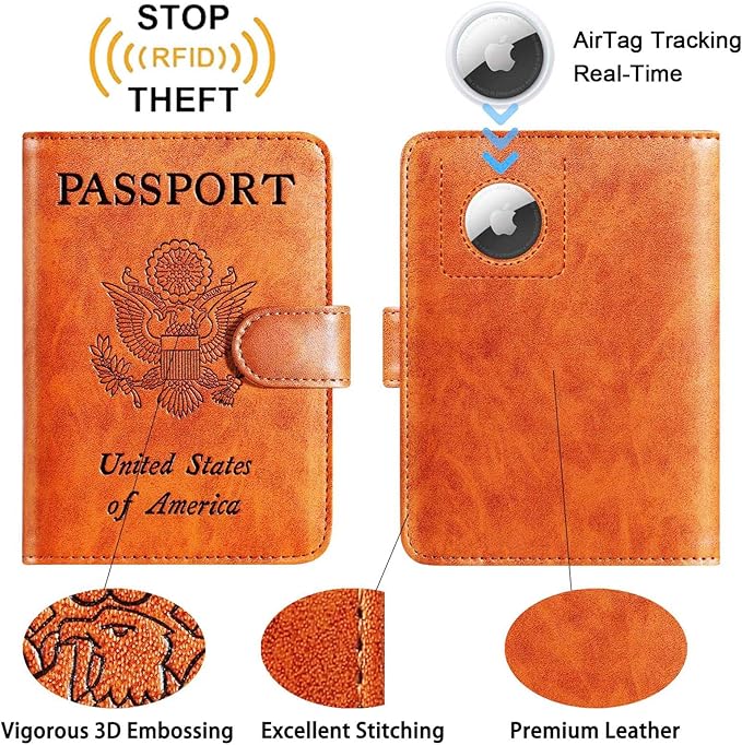 Airtag Passport Holder Cover Wallet RFID Blocking Leather Case Travel Essentials Luggage Accessories Travel Must Have(118#Claybank)