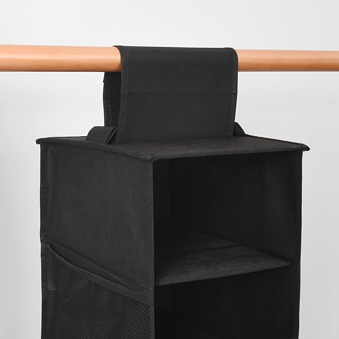 Hanging Shoe Organizer for Closet with Side Mesh Pockets，Hat Racks for Baseball Caps，Shoe and Hat Holder & Storage，8-Shelf，Black，2 Pack