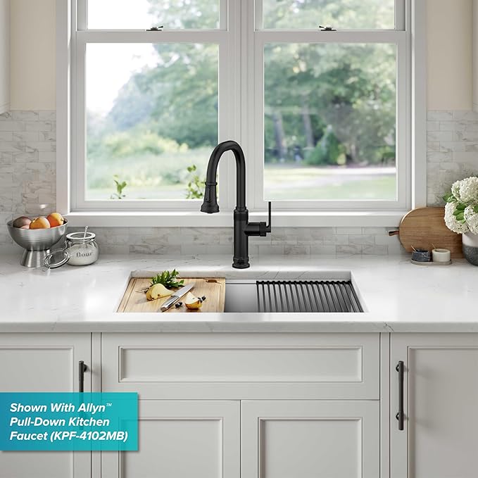 KRAUS Kore 32-Inch Undermount Workstation 16 Gauge Single Bowl Stainless Steel Kitchen Sink with Accessories, KWU110-32