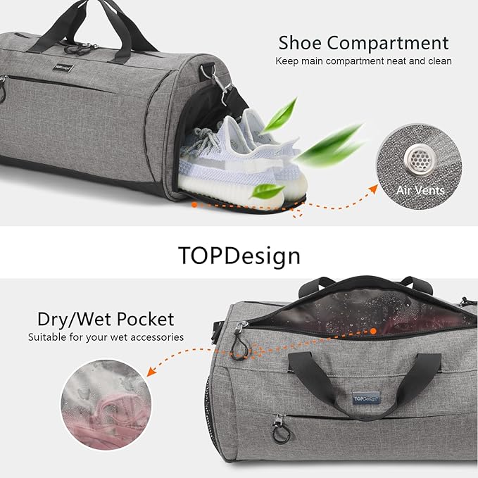 TOPDesign Gym Bag for Women, Duffel Bag with Shoe Compartment & Wet Pocket for Travel Sports (M Bandanna)