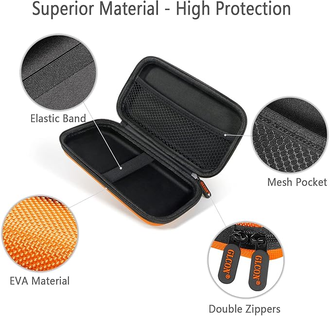 Orange Shockproof Hard EVA Carrying Case Travel Pouch for External Hard Drive, Power Bank, Cell Phone, Cable, Cord - Portable Small Electronic Accessories Organizer Storage Zipper Pouch