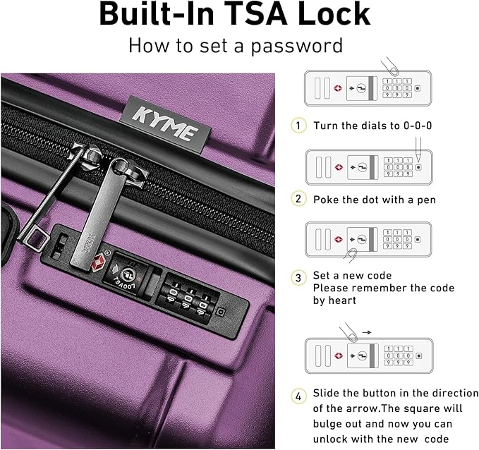 KYME Hardside Expandable Carry On Luggage 22x14x9 Airline Approved with TSA Lock Hardshell Carry On Suitcase with Wheels Small Travel Rolling 20 Inch Luggage with Cup Holder for Women Dark Purple
