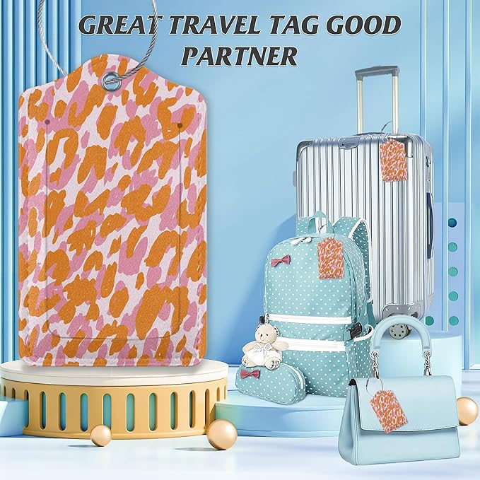 3 Pack Luggage Tag for Suitcase,Abstract Modern Leopard Leather Luggage Tags with Privacy Cover Name ID Label Identifiers Travel Bag Tags for Women Men Boys Girls