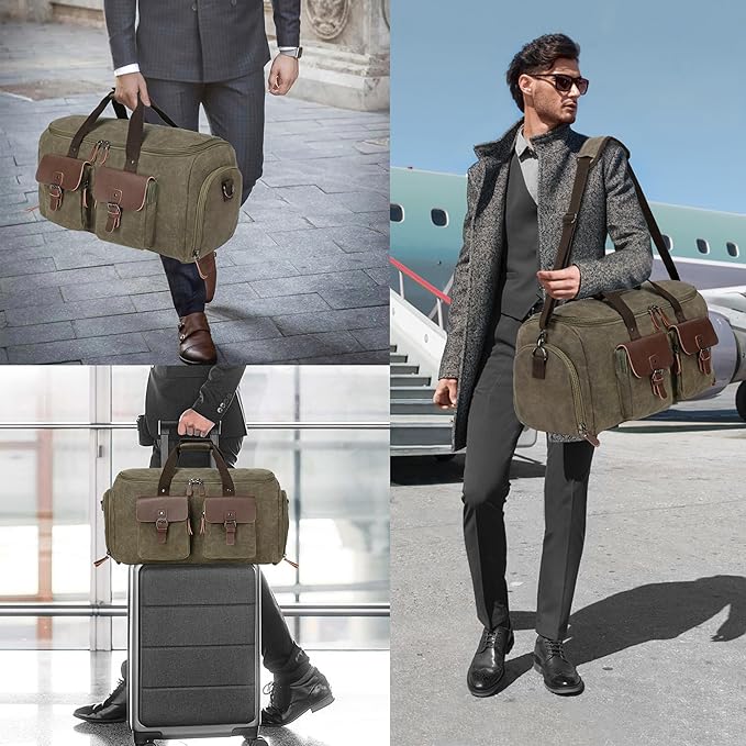 Waxed Canvas Garment Bags for Travel, Convertible Carry On Garment Duffel Bag for Men Women, 2 in 1 Suit Bag Hanging Suitcase Business Travel Bag with Shoe Compartment (Vintage Grey, XL)