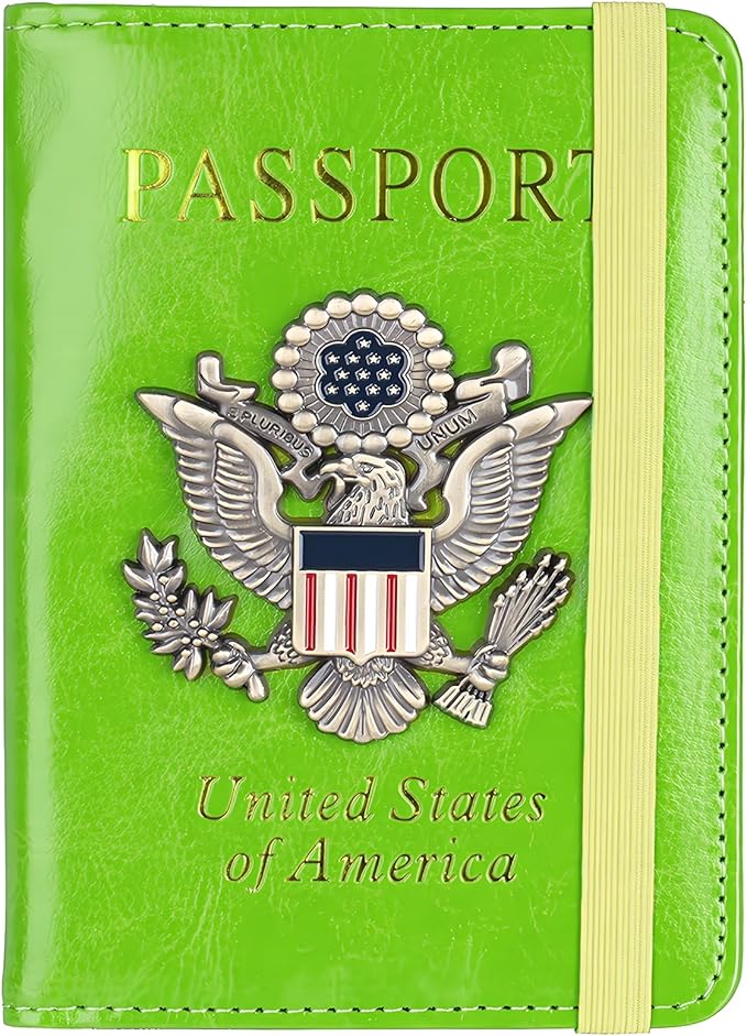 Passport Holder for Travel Passport Cover for Men Passport Wallet Case with Metal 3D Metal Badge Protector Leather Card Case RFID Blocking Women Travel Accessories Document Organizer (Green)