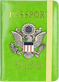 Passport Holder for Travel Passport Cover for Men Passport Wallet Case with Metal 3D Metal Badge Protector Leather Card Case RFID Blocking Women Travel Accessories Document Organizer (Green)