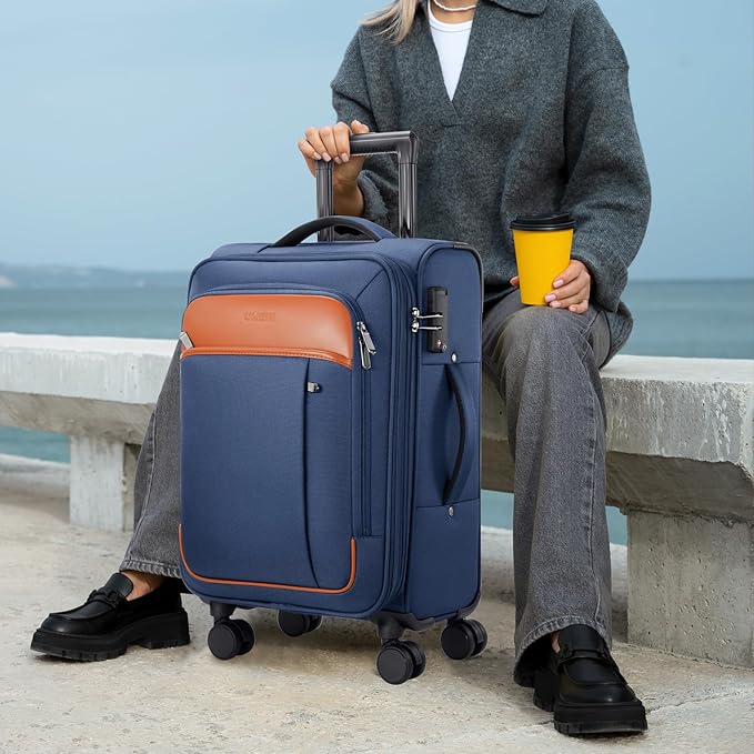 UKEIN Softside Expandable Carry On Luggage 22x14x9 Airline Approved, 20 Inch Carry On Suitcase with Wheels & TSA Lock, Travel Suitcase with 4-Piece Packing Bags for Women Men