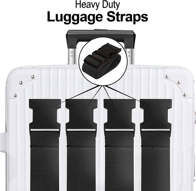 Luggage Straps for Suitcases TSA Approved Travel Belt 4 Pack by Chelmon (Black)