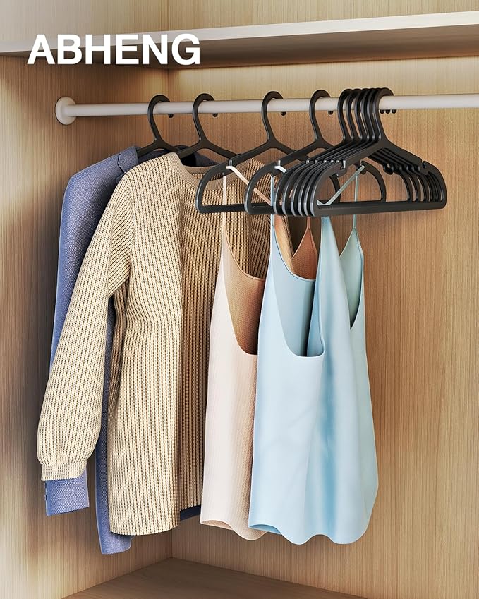 50 Pack Clothes Hangers, Non Slip Plastic Coat Hangers, Space Saving Hangers, Heavy Duty, Hanging Dry Wet Clothes,16.4" x 8.3", Black, UAPY0550B