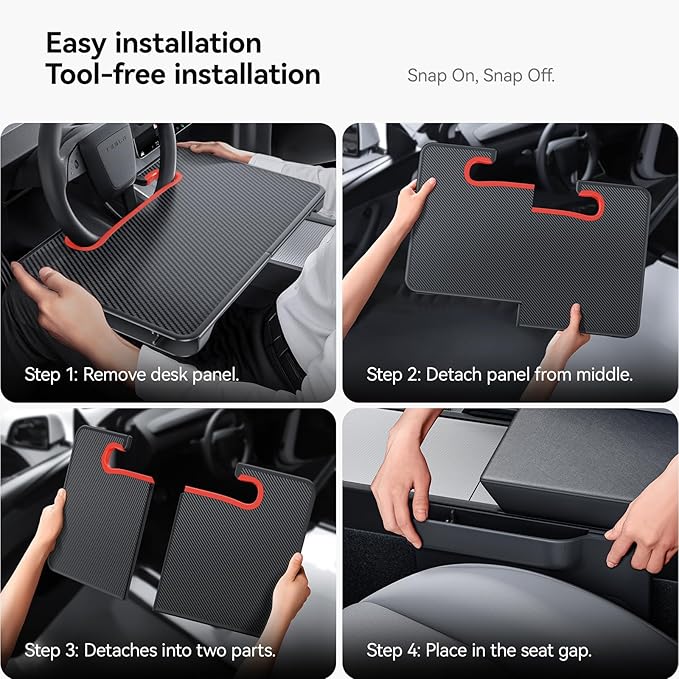 YONZEE 2-in-1 Car Steering Wheel Desk Tray & Car Seat Gap Filler Organizer – Foldable Carbon Fiber Look Table for Laptop, Eating, Writing – Universal Fit for Most Vehicles Orange