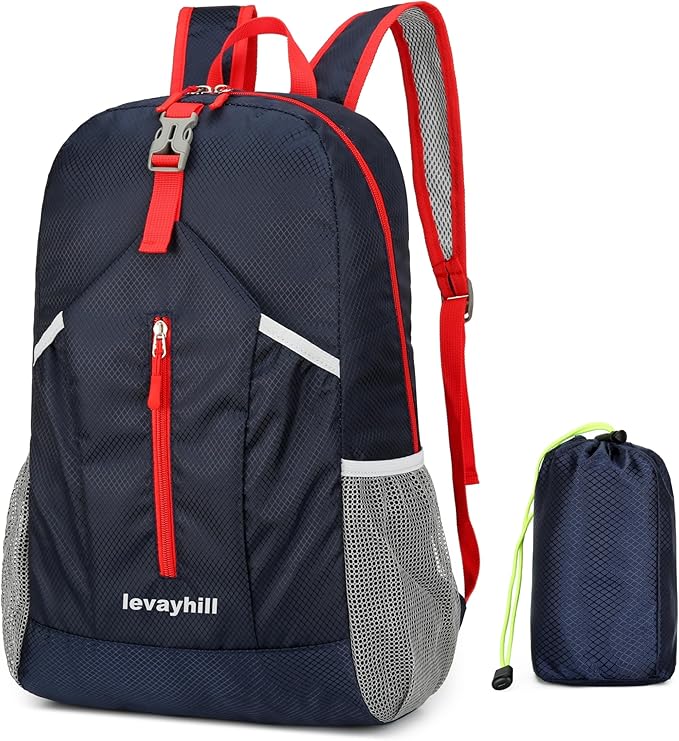 25L Hiking Backpack Foldable Sports Daypack Camping Collapsible Bag Water Repellent Lightweight Travel Men Women (Dark Blue)