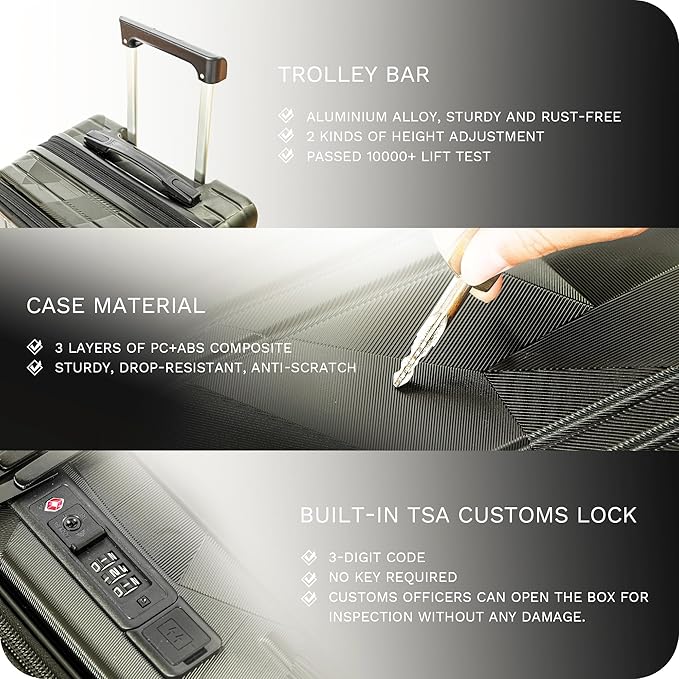 20 inch Carry On Luggage Expandable Top Opening/Clamshell Opening, TSA Approved Carry On Luggage Hard Shell Suitcases, Lightweight Away Carry On Suitcases, Grey