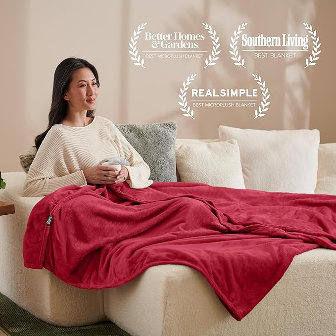 Bare Home Fleece Blanket - King Size - Ultra-Soft Lightweight for Bed, Sofa, and Couch - Luxury Microplush - Cozy Warm Blanket (King, Red)