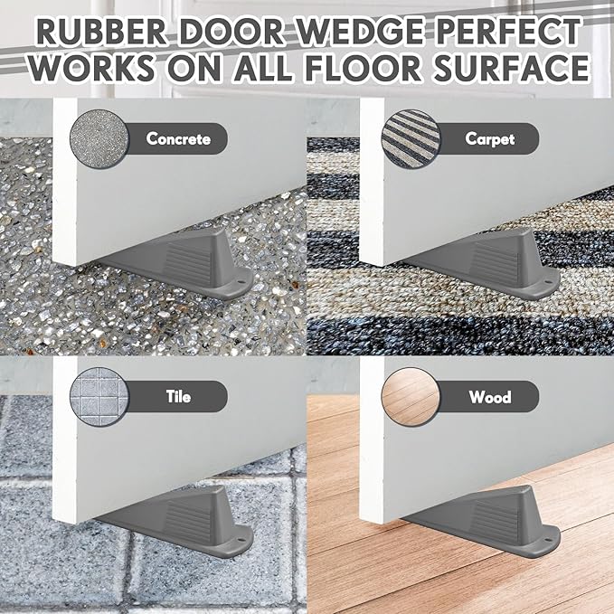 Frienda 2 Pcs Jumbo Door Stoppers Heavy Duty Door Stopper Tall up to 2inch Tall Wedge TPR Large Wedge Stackable Big Rubber Doorstop for Hotel Carpet Hardwood Concrete and Tile (Gray)