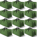 12 Pack Large Strong Moving Bags with Zippers & Carrying Handles - Water-Resistant - Heavy Duty Storage Tote for Space Saving, Fold Flat, Alternative to Moving Box (Olive Green)