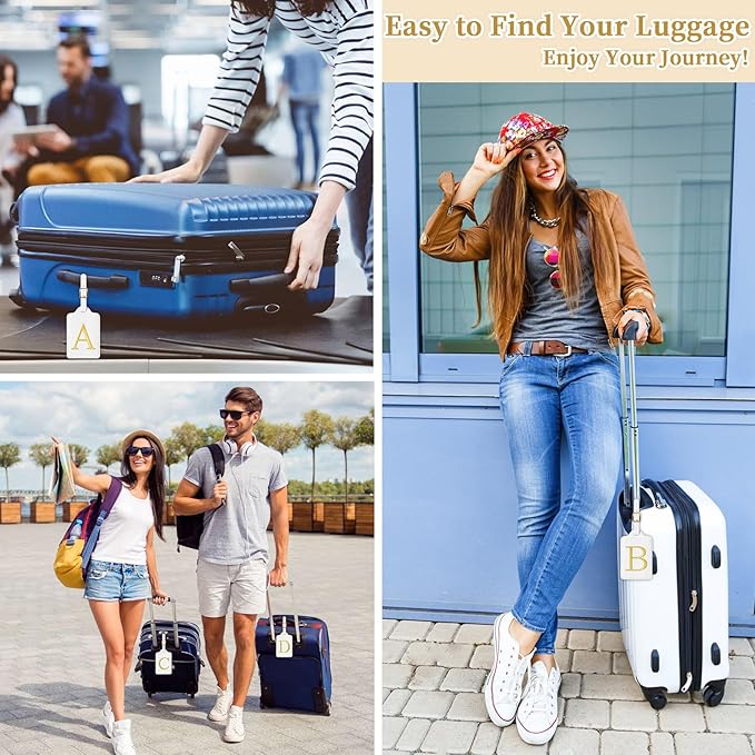 Personalized Initial Luggage Tags for Suitcase TSA Approved, White Leather Cute Luggage Tag with Privacy Cover Name Card, Embroidered Custom Luggage Tags Travel Baggage Tags Gifts for Women Kids(Z)
