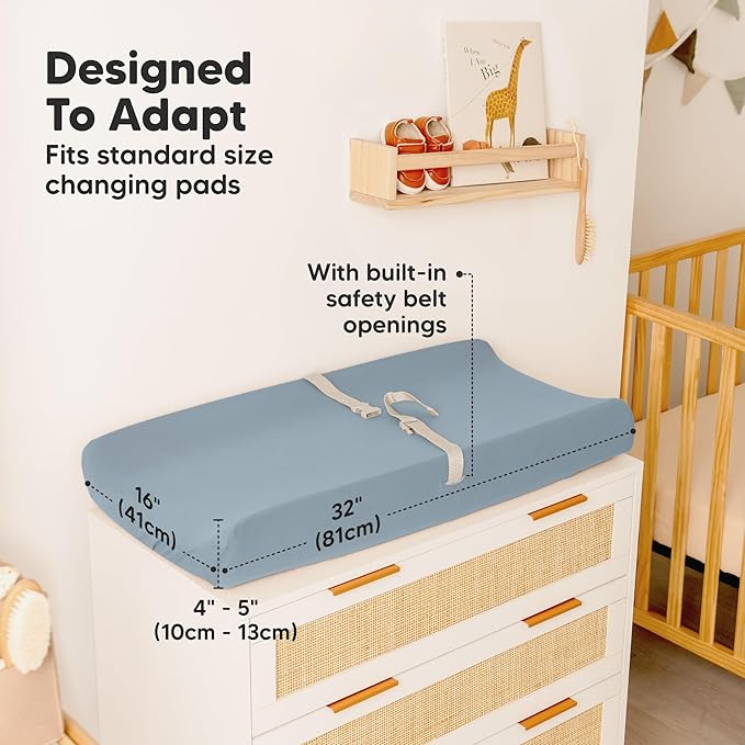 2-Pack Baby Changing Pad Covers for Girl, Boy, Neutral - Soft Viscose Derived from Bamboo Changing Table Pad Cover Sheets, Baby Nursery Diaper Changing Pad Cover, Contour Changing Pad Liner (Steel)