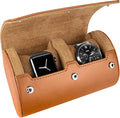 Barton Leather Watch Roll for 2 Watches | Convenient Organizer Case for Travel & Storage | Fits Classic & Smart Watches (Up to 46mm) | Compact, Durable, Lightweight, Stylish - Brown