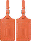 Teskyer Luggage Tags for Suitcases, TSA Approved with Privacy Protection Cover, Premium Faux Leather Bag Tags for Travel - 2 Pack, Orange