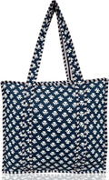 Cotton Quilted Tote Bag for Women – Large Beach & Travel Tote with Zipper, Reusable Grocery Bag
