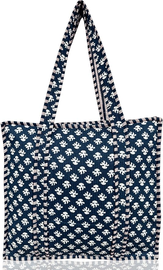 Cotton Quilted Tote Bag for Women – Large Beach & Travel Tote with Zipper, Reusable Grocery Bag