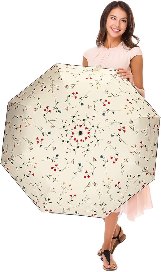 Cuby UV Sun Umbrella Compact Folding Umbrella lightweight Portable Manual Travel Umbrella for Rainproof & 99% UV Protection with Black Anti-UV Coating