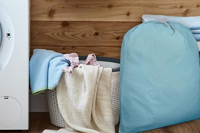 Urban Villa Laundry Bag Canvas|Dirty Clothes Travel Laundry Bag|Machine Washable|Reusable College Hostel Hamper Liner Bag for Garments Delicates Drawstring Closure 4 Pack Aqua Color|Size 28X36 Inches